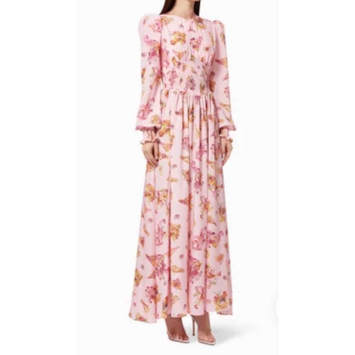 Nwt Versace Jeans Couture Pink Cameo Maxi Dress Smocked It40 Us 4 6 Sm Msrp$1049